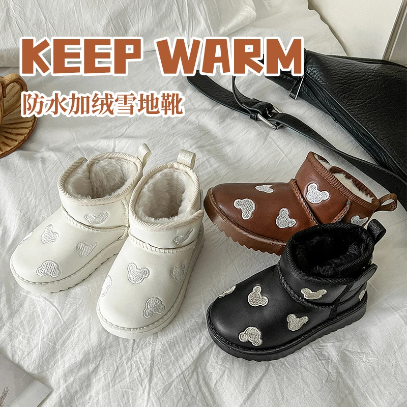 冬季新款儿童加绒雪地靴防水男女童防滑软底棉靴男童防水保暖鞋