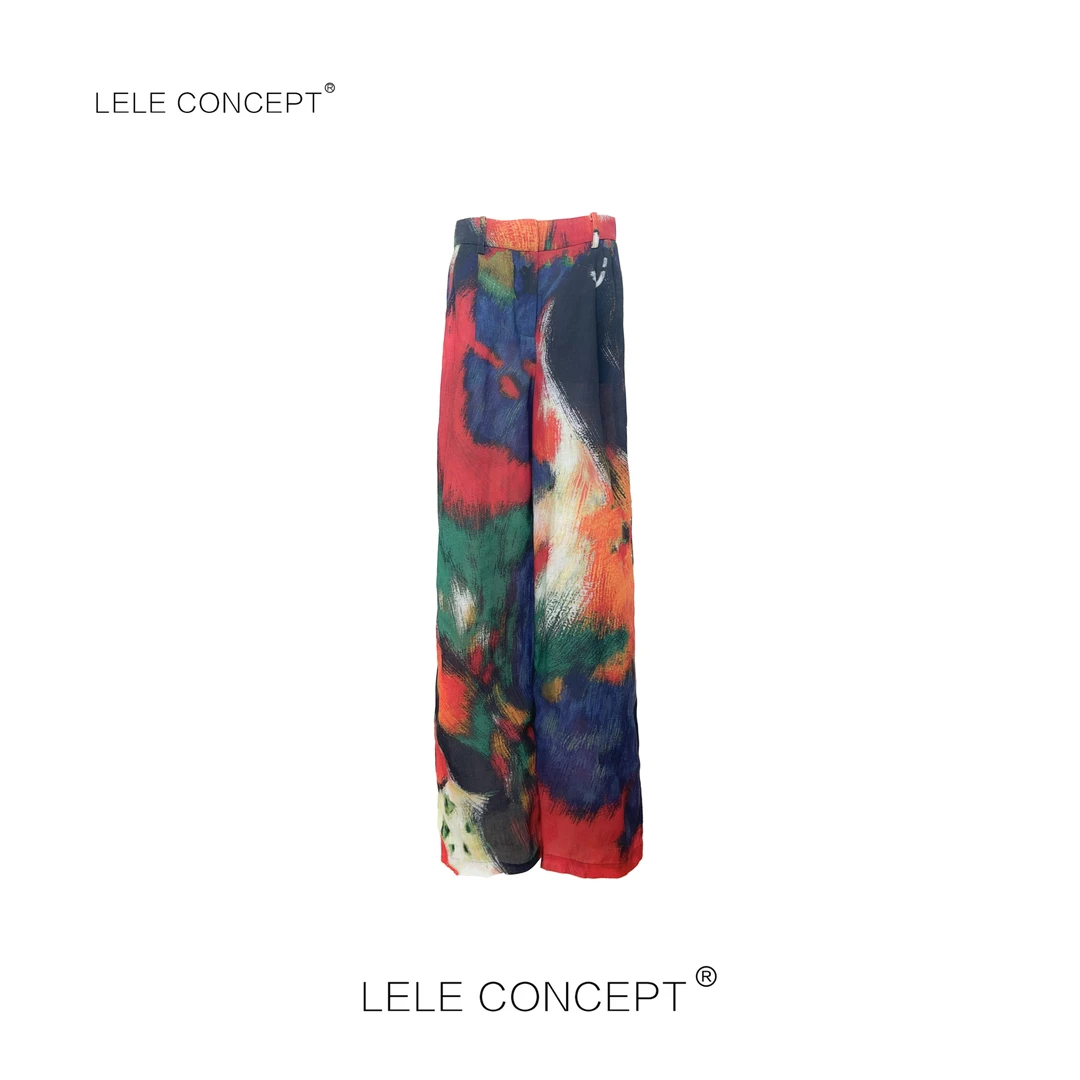 LELE CONCEPT丨油画百搭时尚五彩花纹阔腿裤K0379