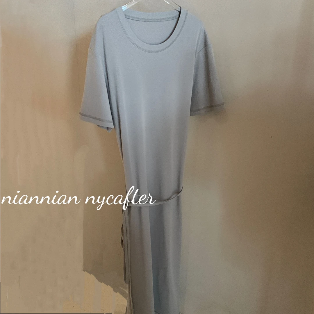 [春夏2025]雾霾蓝色连衣裙浅霁系带连衣裙yy1961