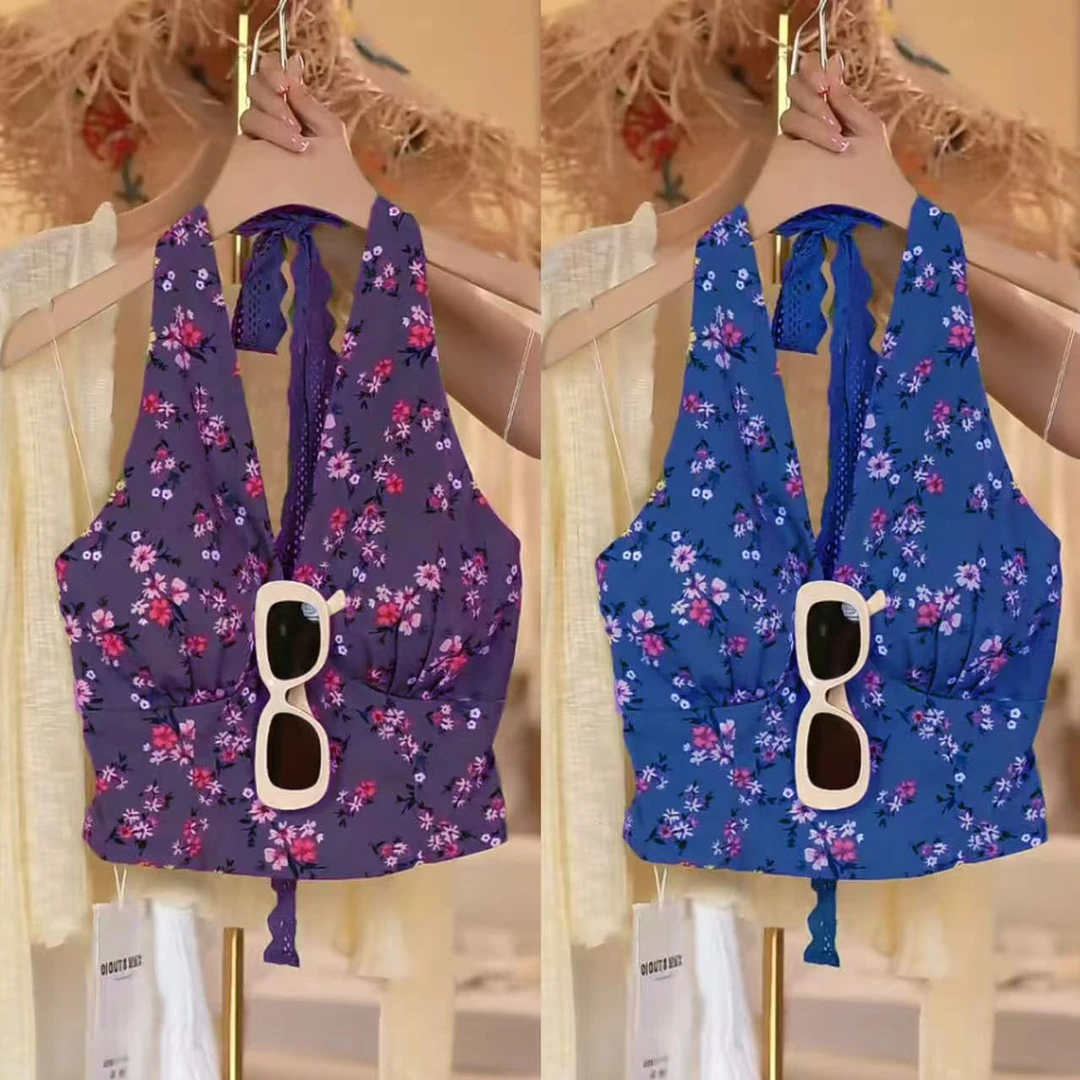 【度假风】2025夏季新款时尚气质小众设计感高级碎花挂脖吊带