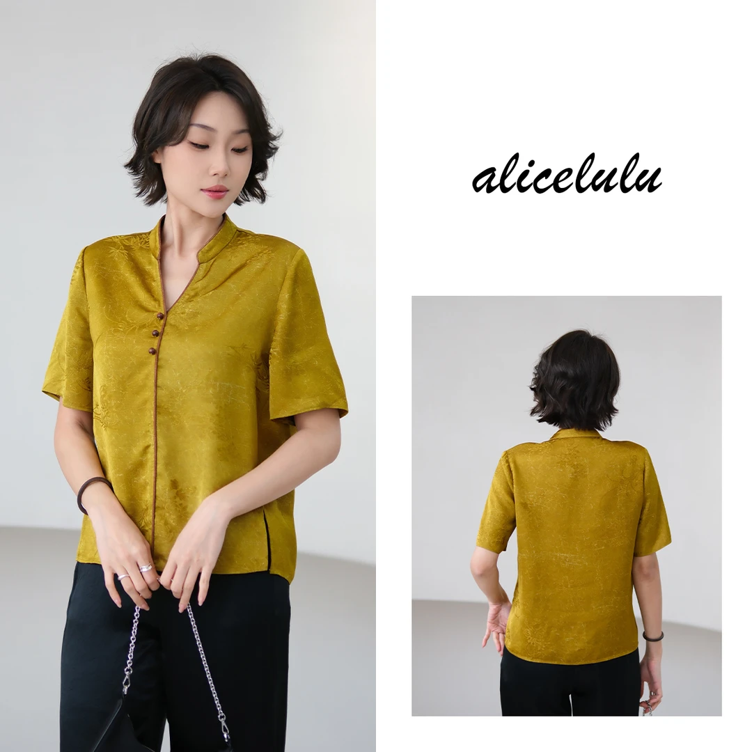 1 alicelulu 新中式复古提花衬衫特调黄色时尚气质 S2142549Q
