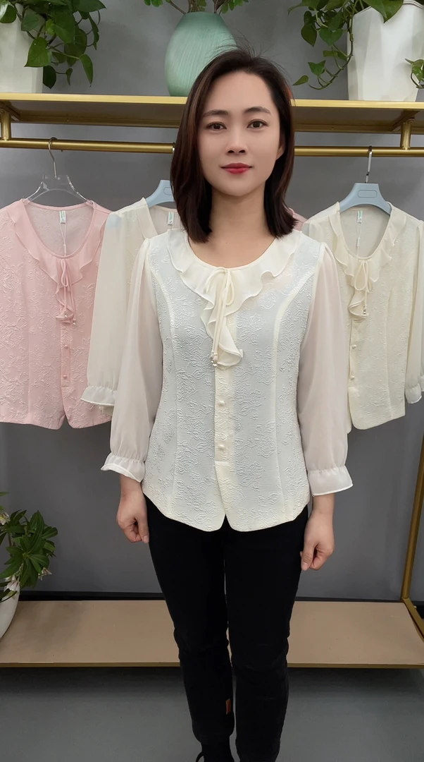 新款春夏木耳领八分袖妈妈衫  822