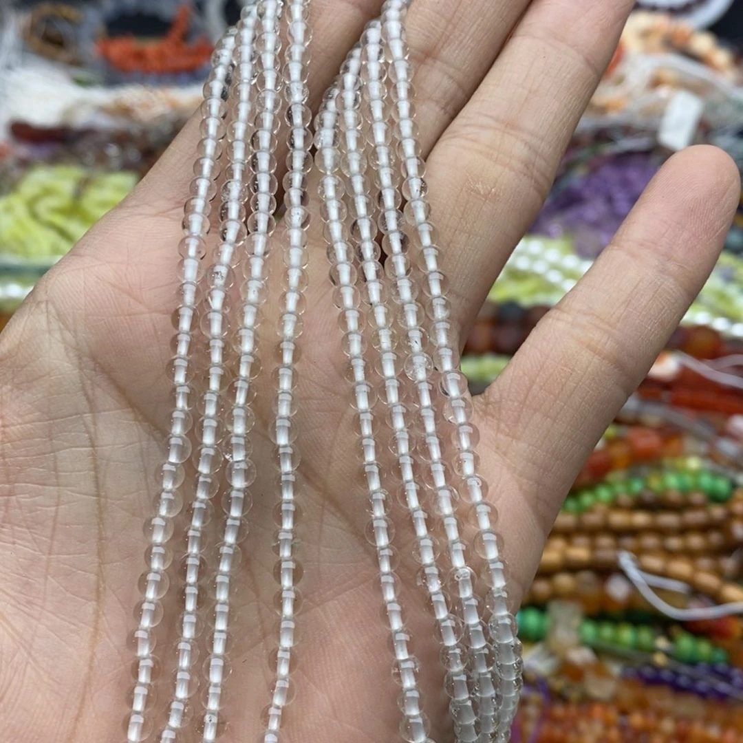 未镶嵌玛瑙/玉髓珠宝半成品一条天然3.8mm白水晶透体圆珠