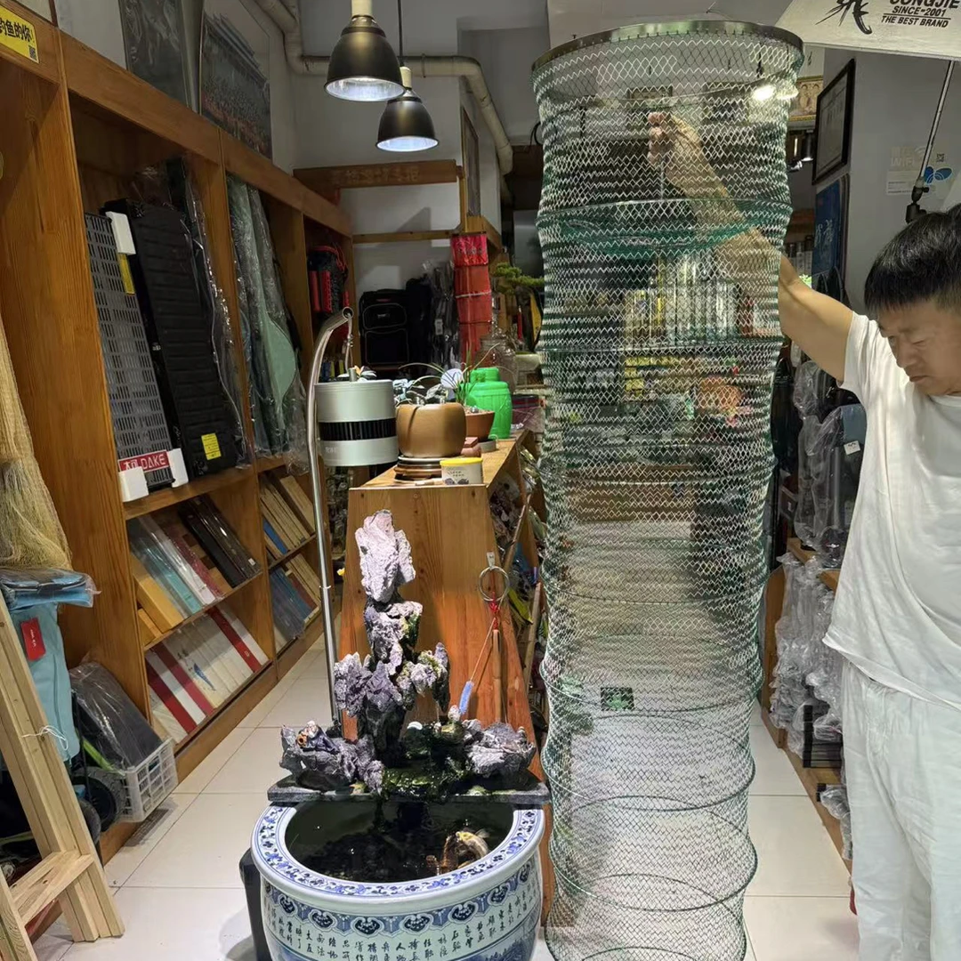 40直径1.95米高十六编原色原丝304不锈钢圈口纯手工编织台钓鱼护