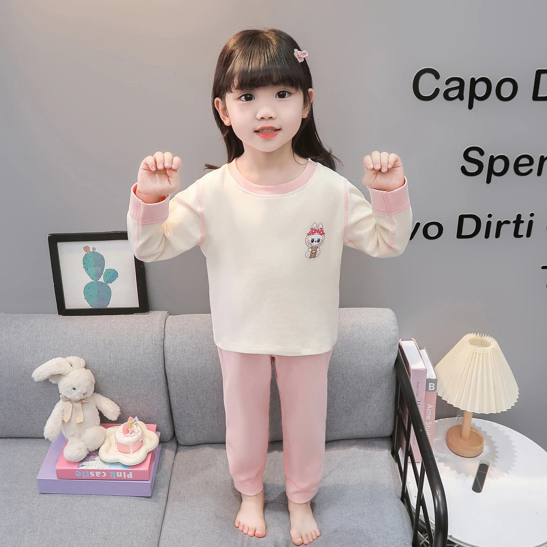 女童睡衣秋衣秋裤套装春秋款长袖裤拉布布可爱家居服套装2025新款
