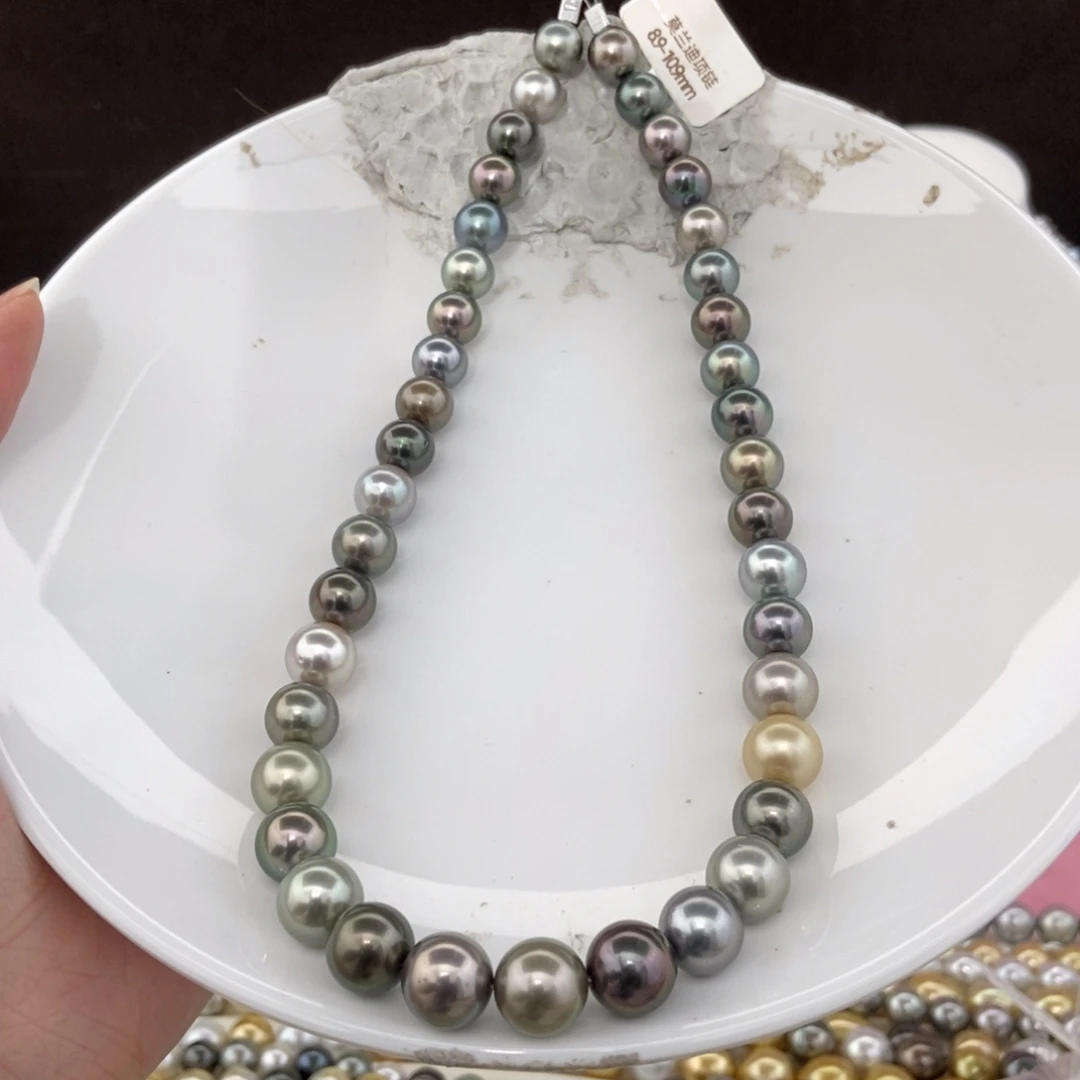 海水珍珠项链银S925镶嵌9-11/40颗