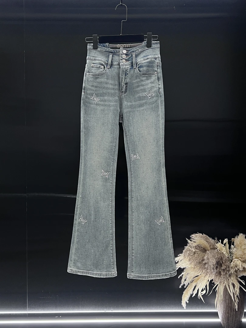 【李总推荐】【微喇神裤】2025新款高端定制重工蝴蝶烫钻轻奢牛仔裤