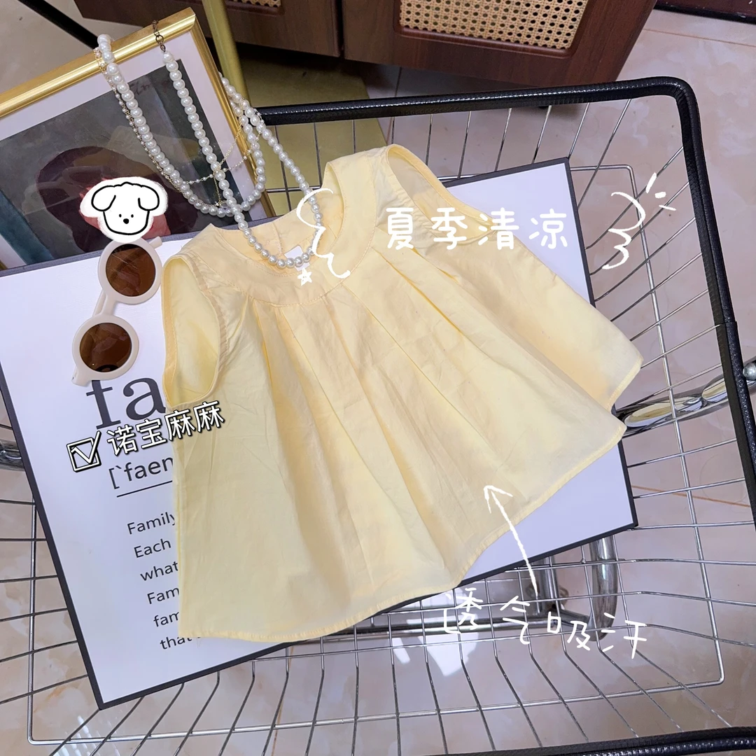 女童无袖娃娃衫夏季2025新款潮儿童休闲上衣韩版女孩背心衬衫洋气
