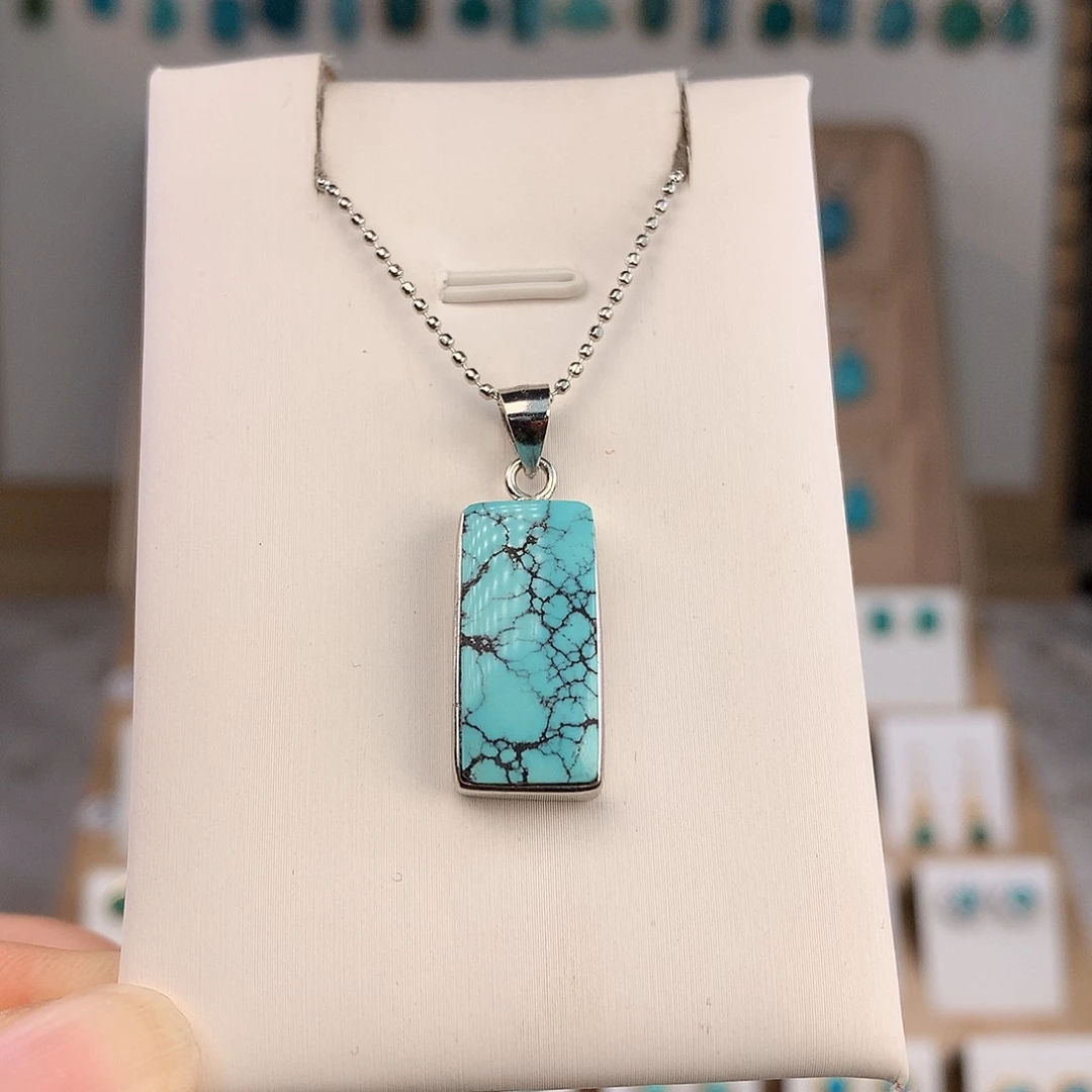 绿松石银S925镶嵌吊坠(不含链)