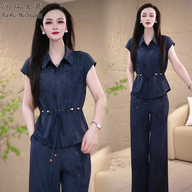 时尚套装衬衫夏装短袖女装收腰休闲夏季上衣韩版时尚2025两件套潮