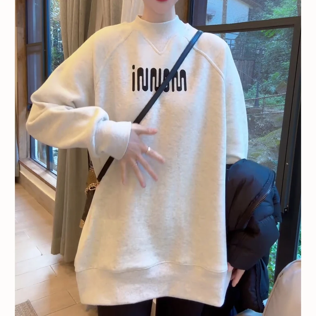 韩版加绒宽松百搭印花休闲加厚圆领长袖卫衣LK2500445