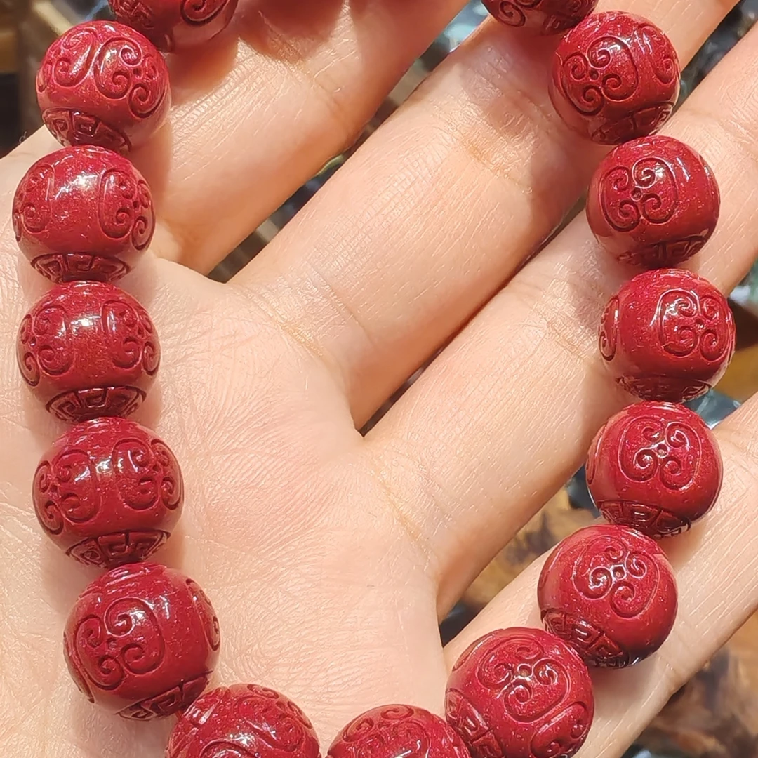 含辰砂工艺品高品质高含量朱砂手链，珠径12mm