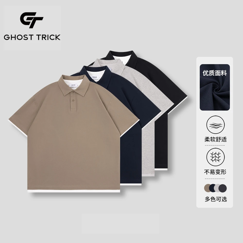 夏季新款假两件polo衫翻领纯色简约休闲上衣66671