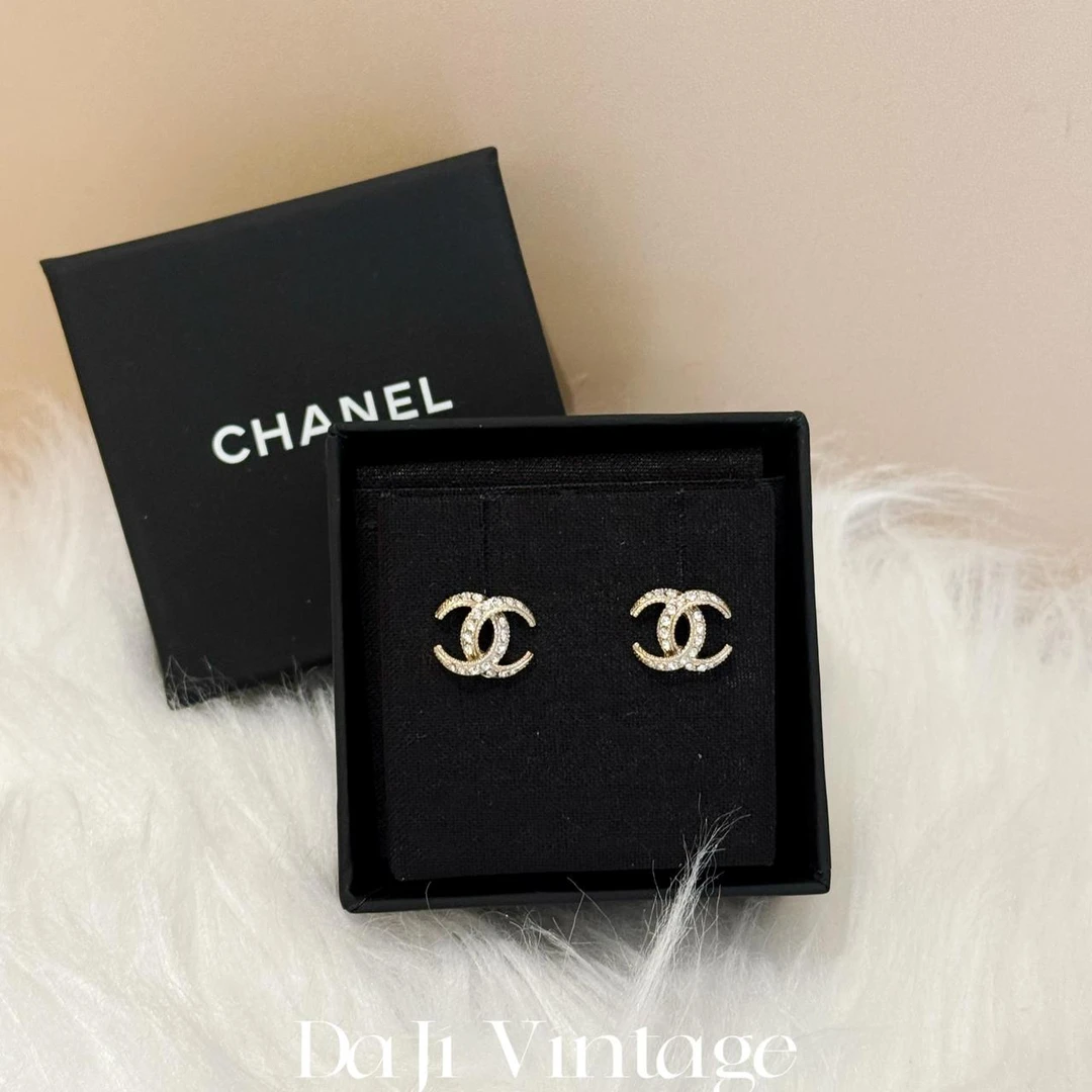 大吉中古/Chanel香奈儿双C水钻耳钉