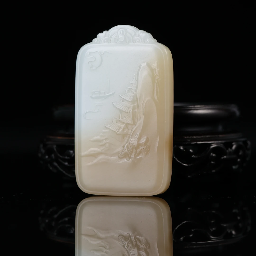 和田玉糖白玉山水牌2509020490