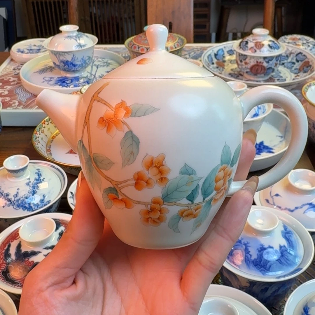 杯蝶恋花粉彩茶壶纯手绘