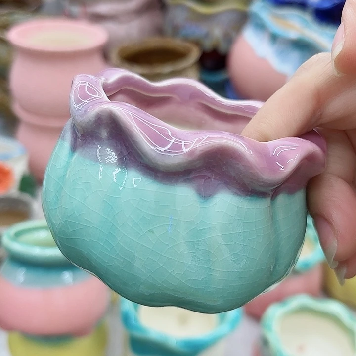 多肉绿植陶瓷花盆9.9包邮，有孔