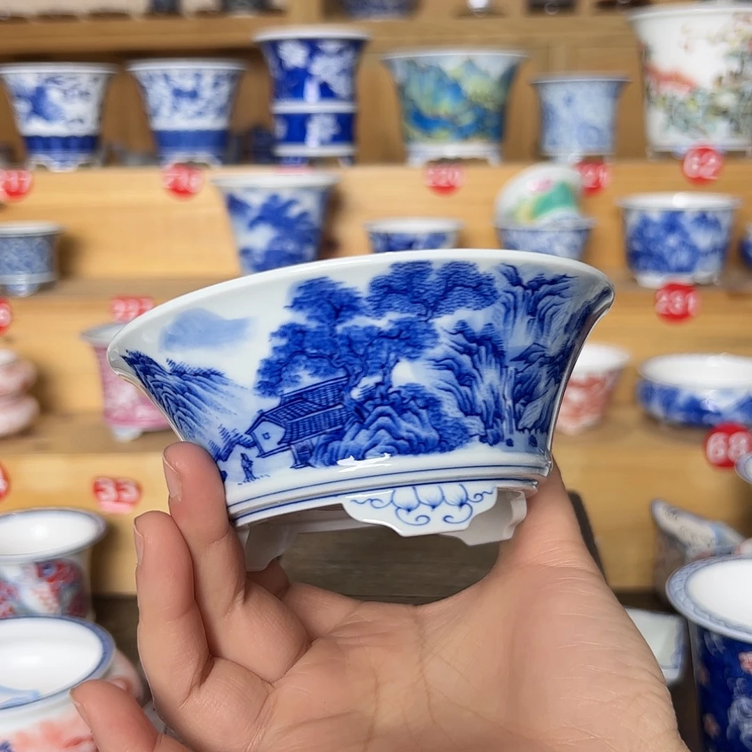 尘***埃墨奈手绘陶瓷花盆内口高