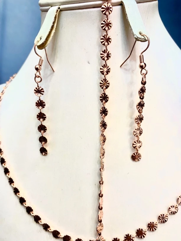 铜合金项链 手工雕刻洋气高档仿真抗过敏玫瑰金项链长款套装气质