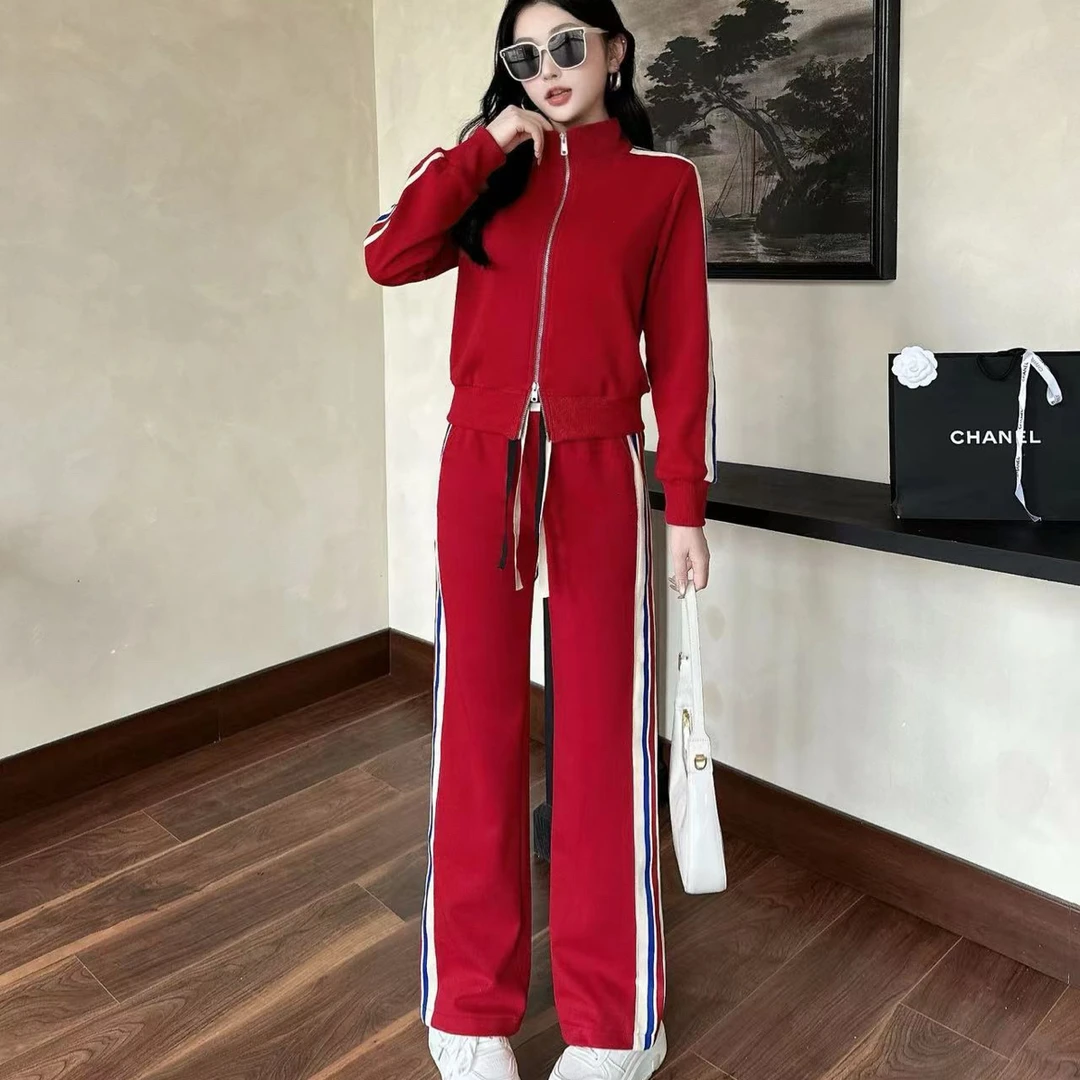 阿罗家立领双拉链开衫卫衣时尚运动套装百搭减龄跑步洋气3296-32