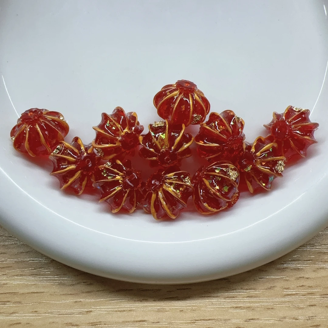 DIY饰品手作配饰韩国胶定制带福字红色灯笼通孔珠