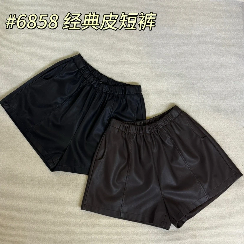 6858皮短裤高腰松紧腰休闲短裤
