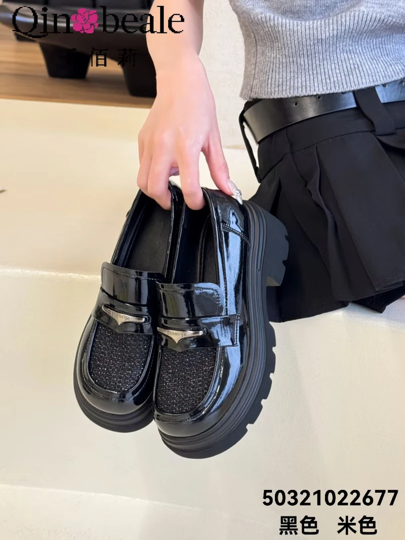 2677千佰莉专柜正品英伦风乐福鞋网面透气白搭女鞋厚底增高四季鞋