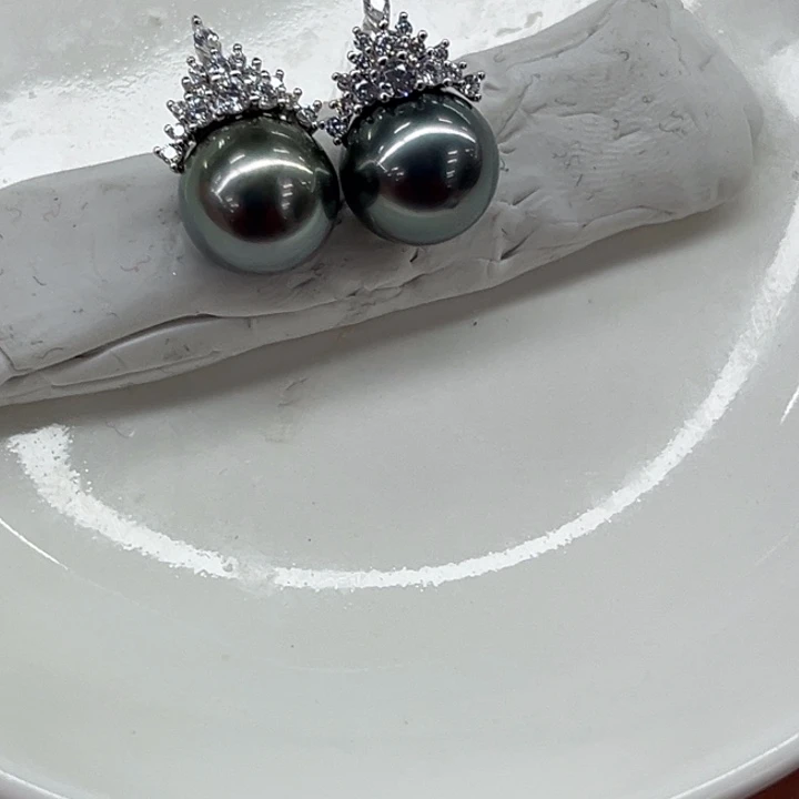 银S925镶嵌耳饰海水珍珠9-10mm