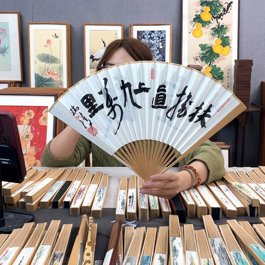 国画95寸玉竹-纯手绘-文玩扇骨（默认粘好）扶摇