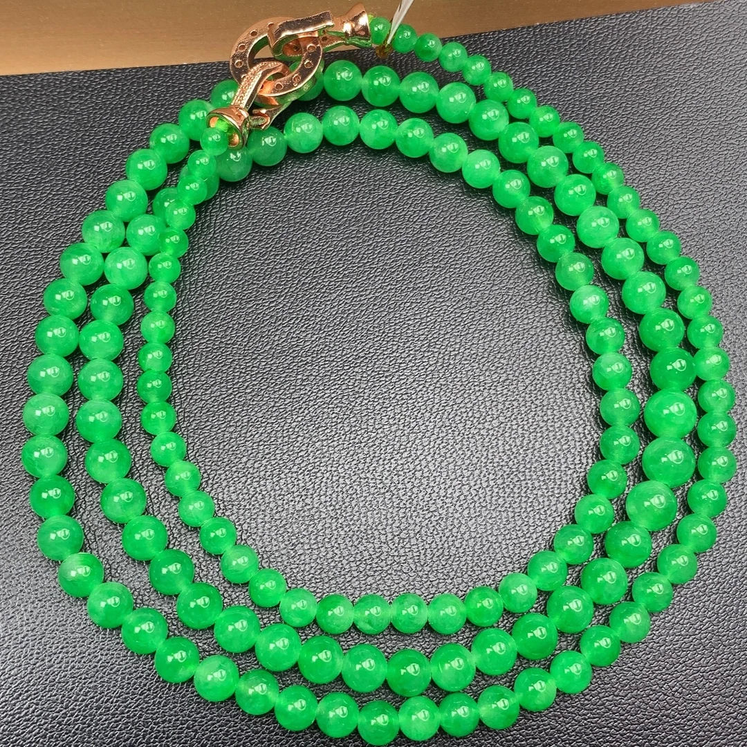 四会 缅甸A货翡翠冰种正阳绿色圆珠项链珠链T/mm