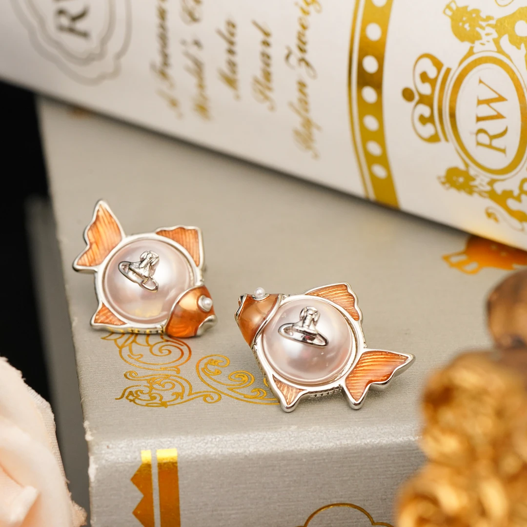 铜合金耳饰 【3572】LeLe 耳钉 金鱼造型土星小众精致气质时尚