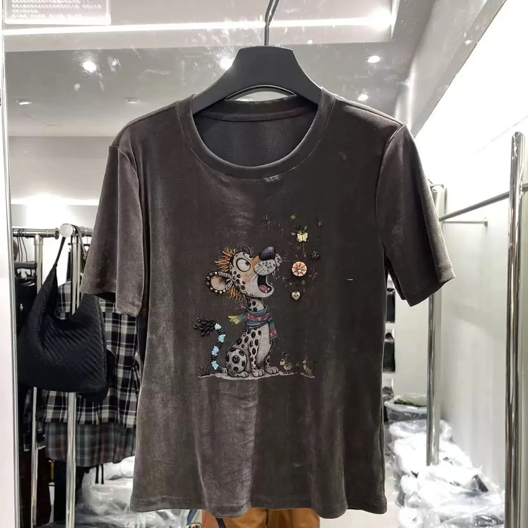 D50587设计感拼接印花有弹力轻职风夏装短袖减龄显瘦