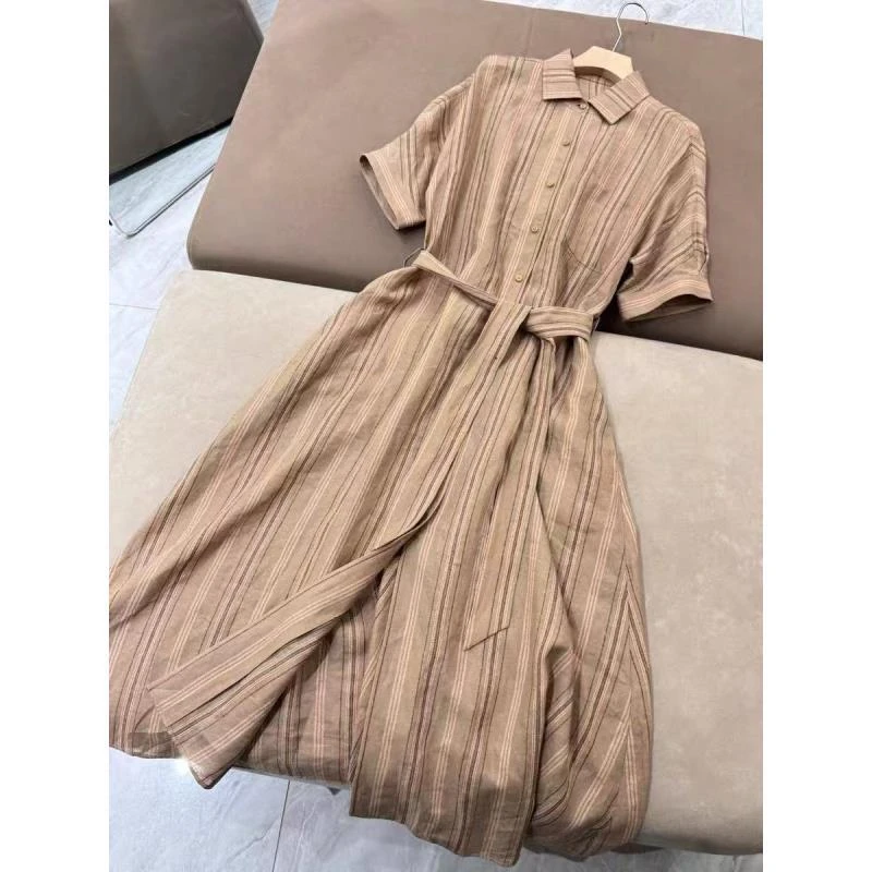 W-1319【秀场同款】夏季新款 百搭优雅气质短袖连衣裙女