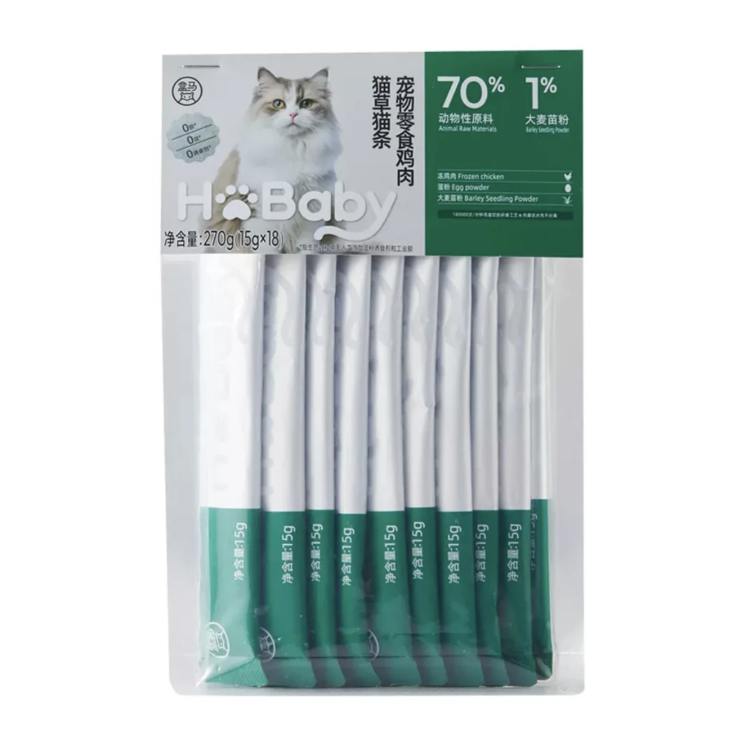 盒马宠物零食鸡肉猫草猫条15g*18条温和化毛安全配方含大麦苗粉