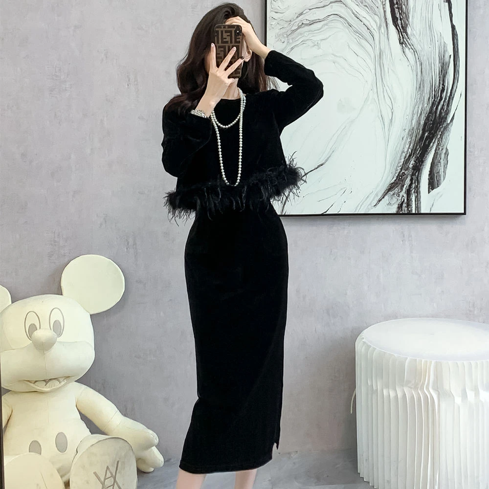 2025款法式小香风金丝绒套装裙高级感轻奢气质女神范连衣裙80021