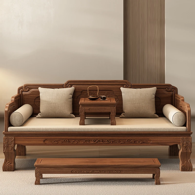 【虎头雕花罗汉床】四拼实木沙发床仿古客厅家具小户型浙江