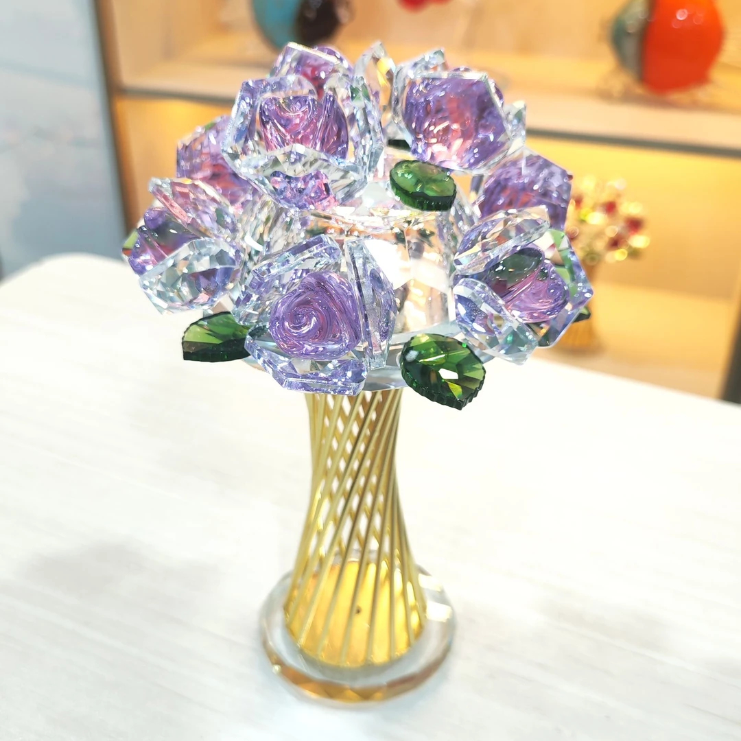 紫色水晶手捧花旋转底座订婚结婚纪念品酒柜客厅高级感装饰品