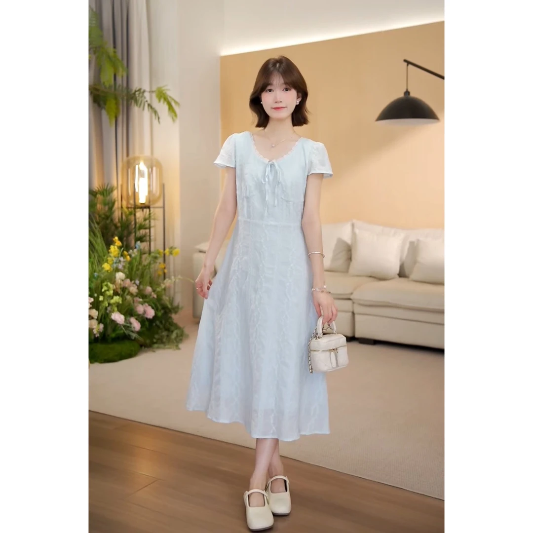 （周周小个子）夏季新款显瘦气质复古小众甜美温柔风连衣裙-8525