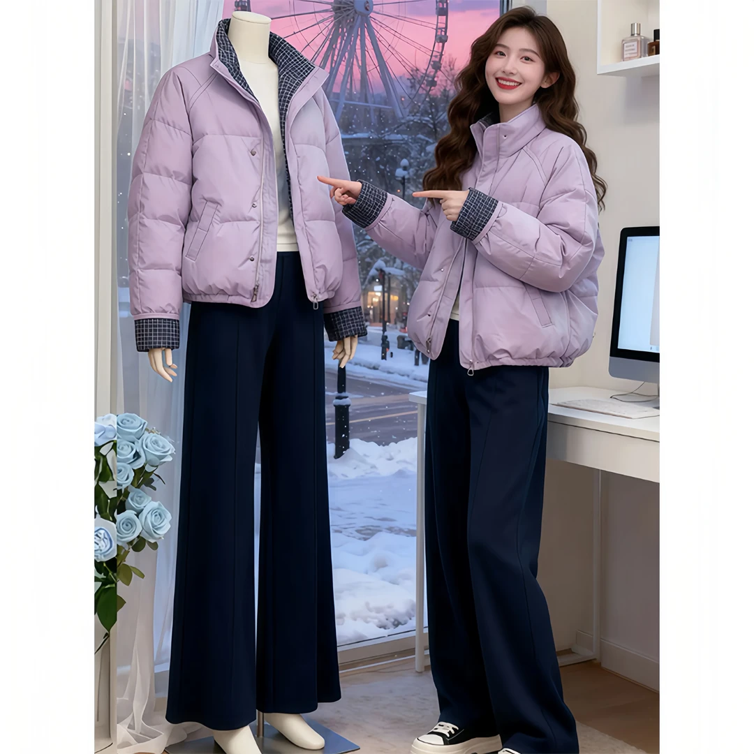 霖优【青梅酒酿】撞色立领短款棉服外套女入冬漂亮氛围感加厚面包服