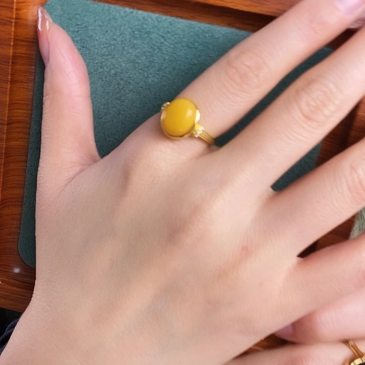 蜜蜡银S925镶嵌戒指戒指