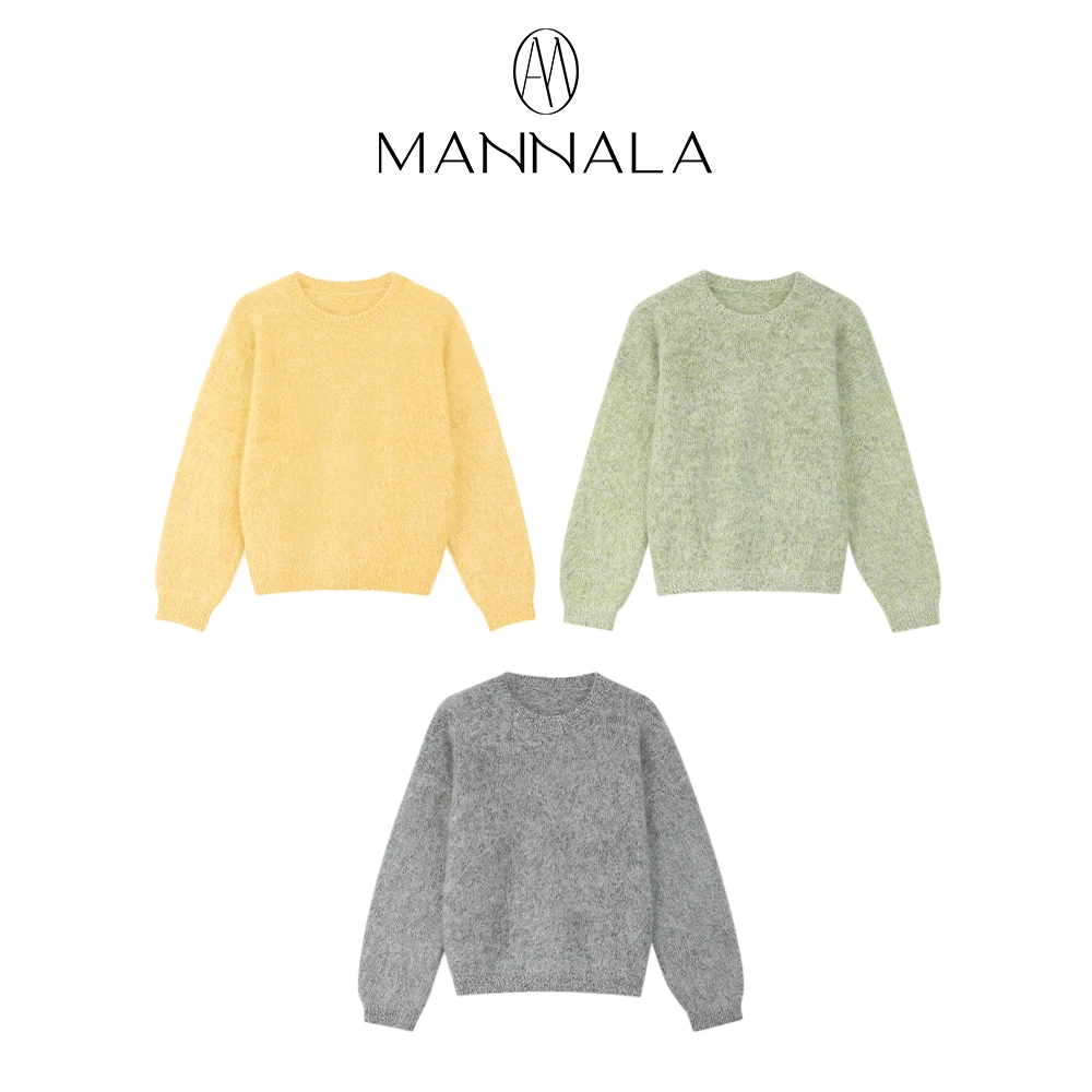 MANNALA丨“绵花霜”罕山白绒廓形圆领水洗拉绒亮片茸茸毛衣Q4697