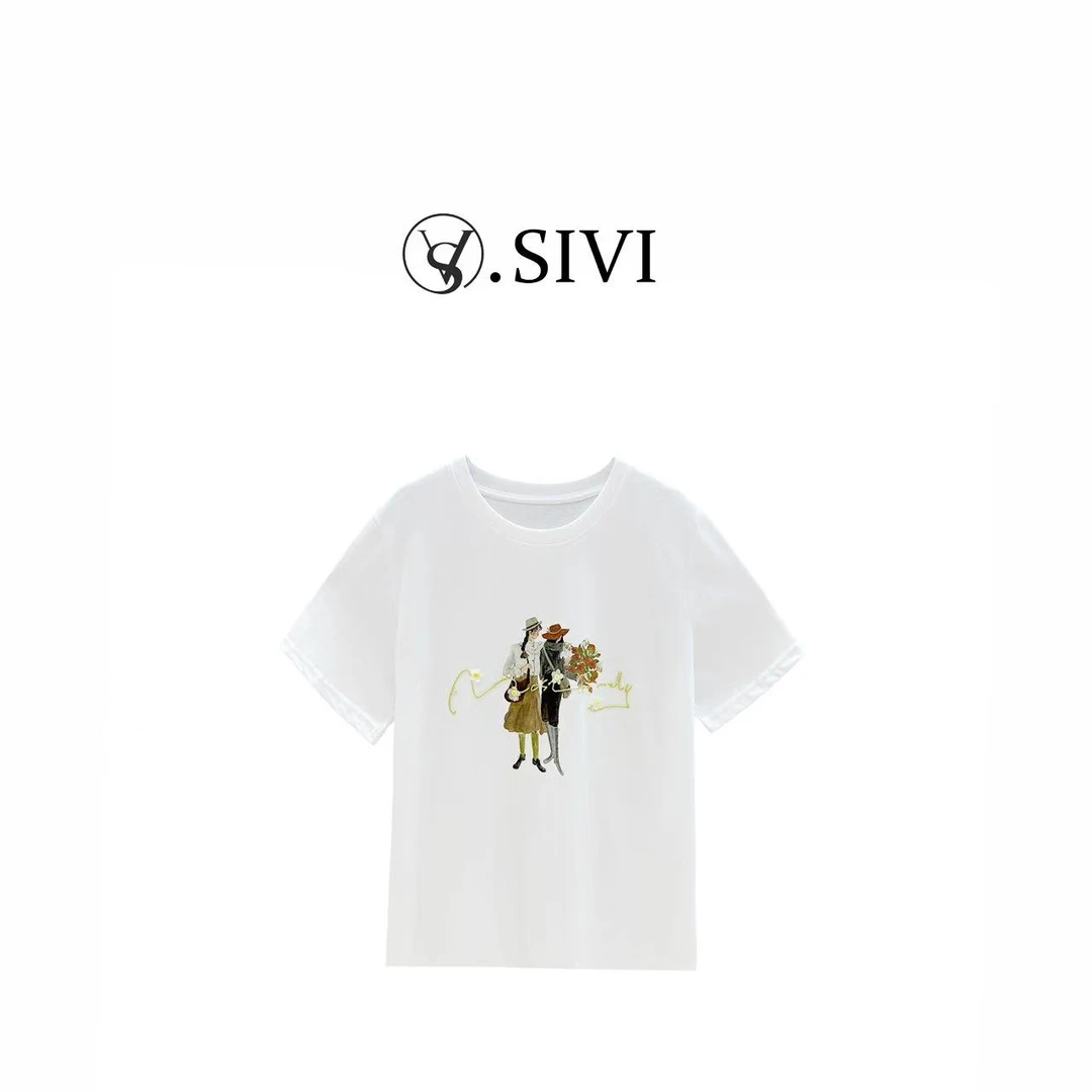 熙薇【画廊女孩】2025春夏新款时尚百搭休闲T恤上衣H2128