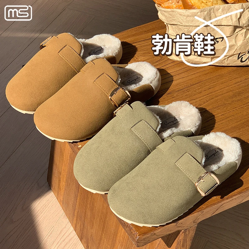 2025新款冬季轻便勃肯棉拖鞋女简约加厚加绒保暖舒适百搭防滑耐磨