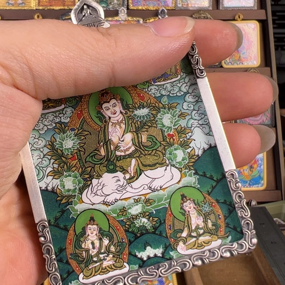 金***.吊坠普贤三尊唐卡绘画作品