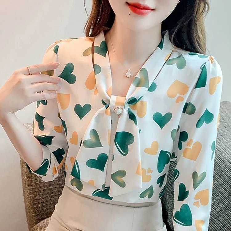 印花雪纺衬衫设计感新款短袖女春夏季长袖气质上衣七分袖/2022年