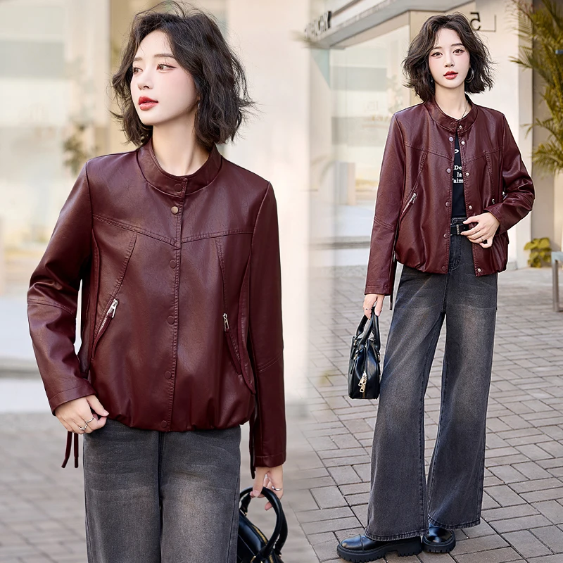 安哥拉红小个子皮衣外套女2025年新款感时尚短款皮衣女hz0661