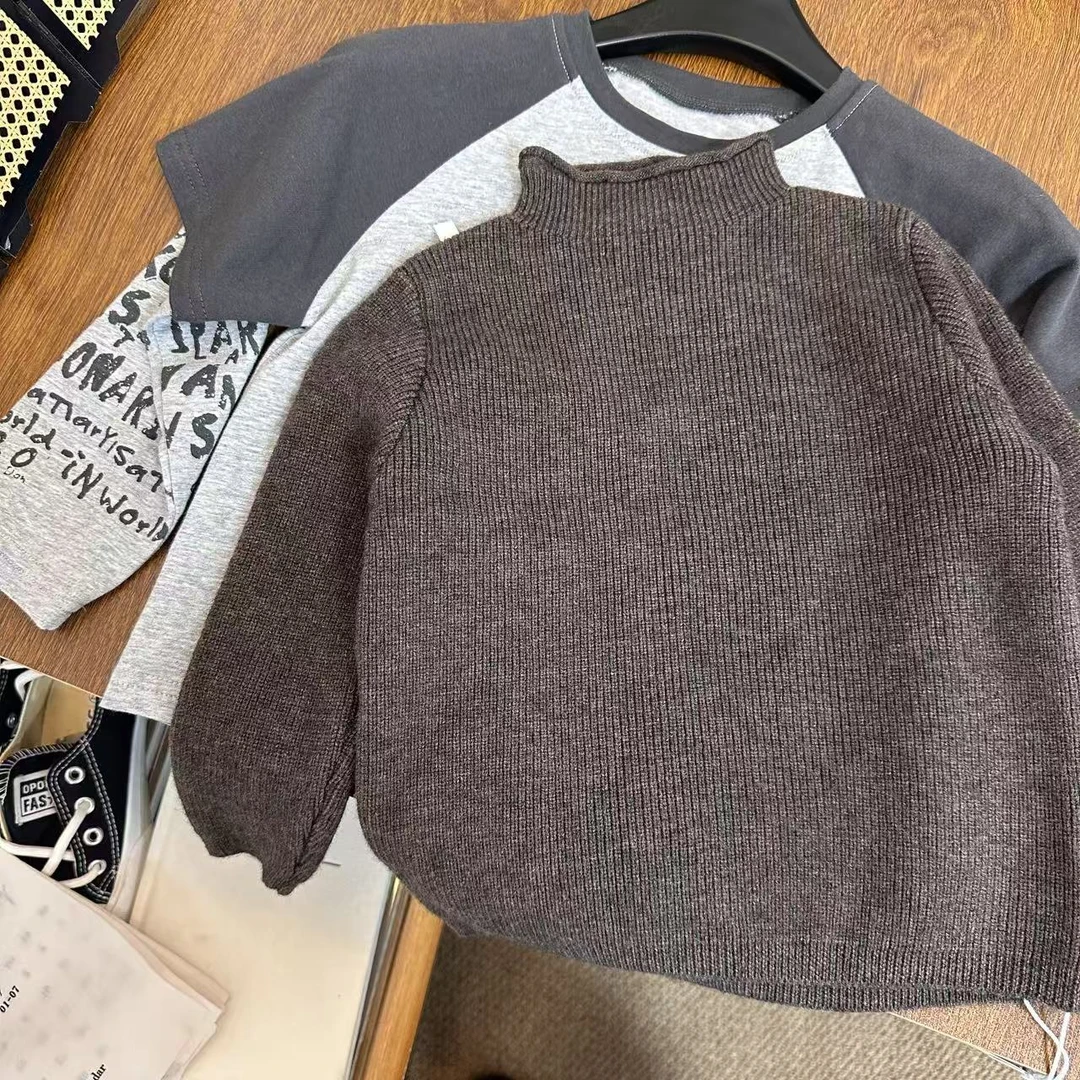 A5589男女童时髦洋气潮流休闲百搭秋冬季卷边立领毛衣