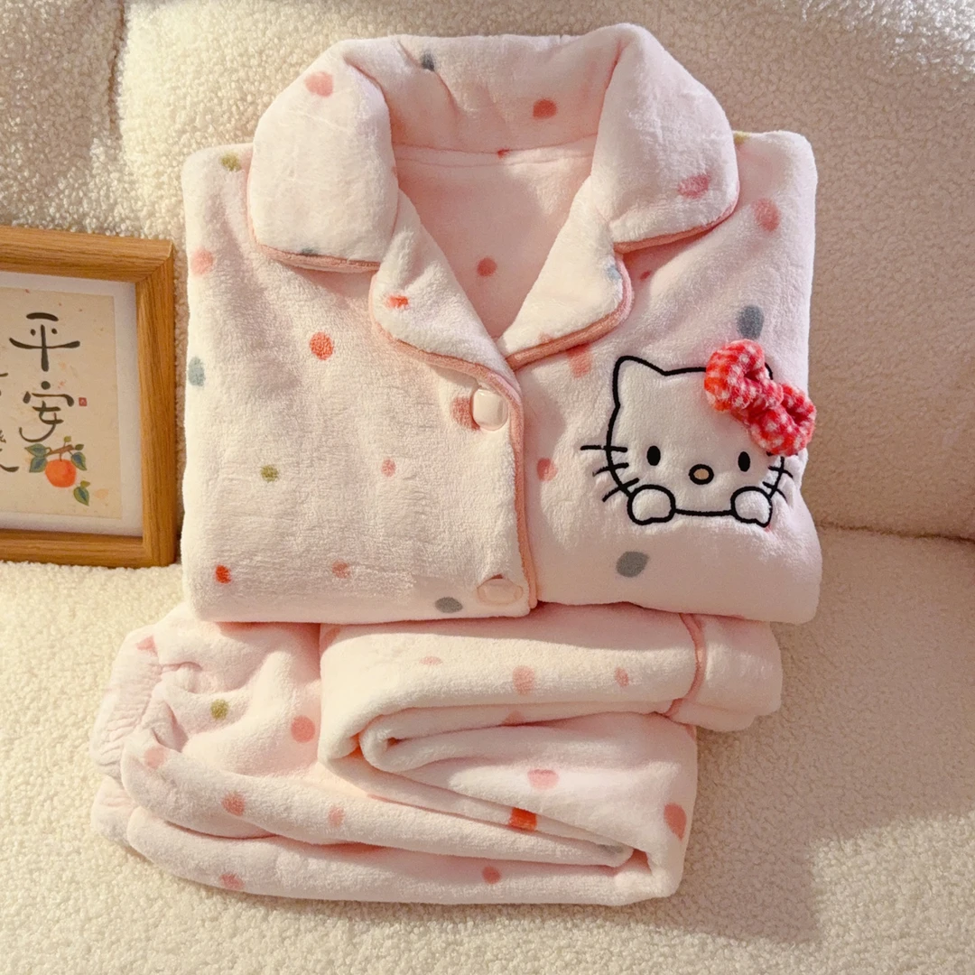 可爱hellokitty珊瑚绒睡衣女童冬季保暖法兰绒女孩中大童家居服