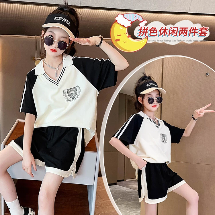 女童夏装套装2025新款洋气时髦女大童POLO衫短袖儿童夏季运动短裤