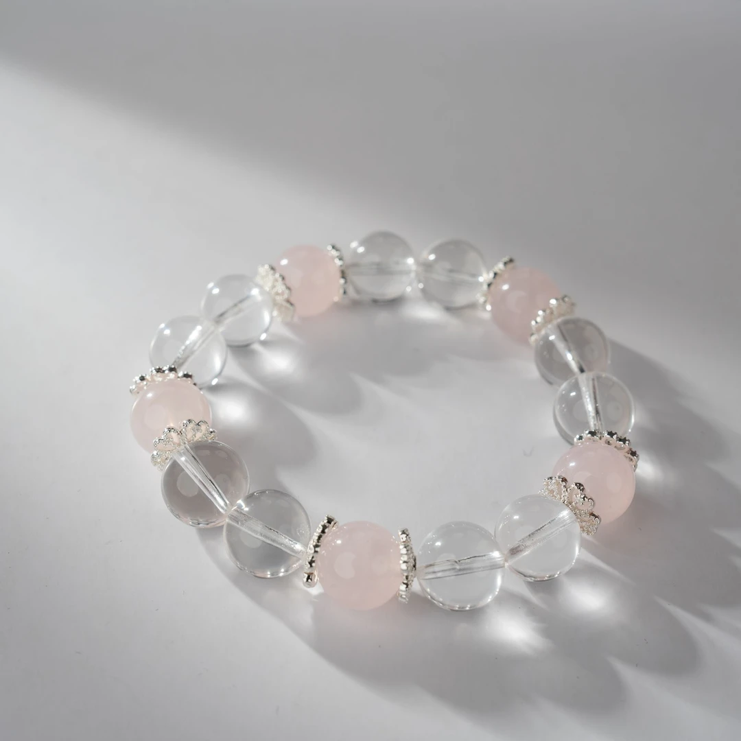 【净水桃花】白水+粉水芙蓉石 天然水晶女士手链 正向缘 清透百搭